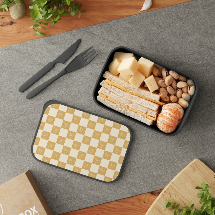 Checkerboard Bento Box with Band and Utensils