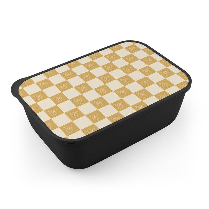 Checkerboard Bento Box with Band and Utensils